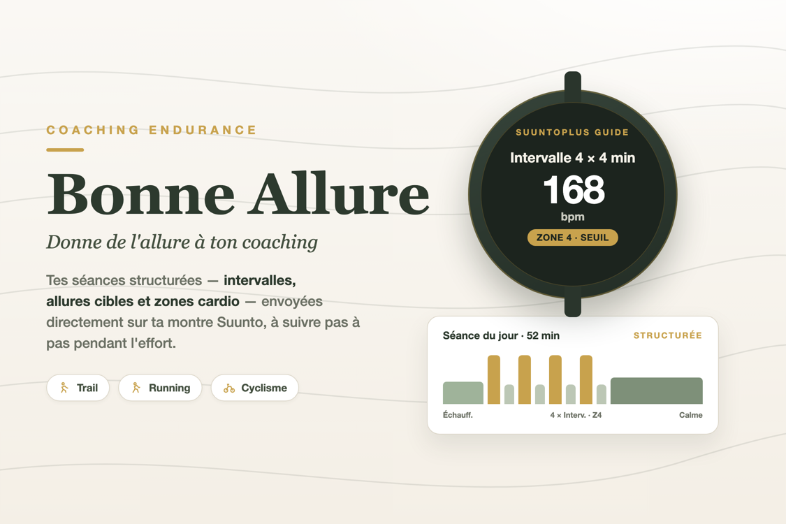 Une séance structurée Bonne Allure poussée sur une montre Suunto en SuuntoPlus Guide
